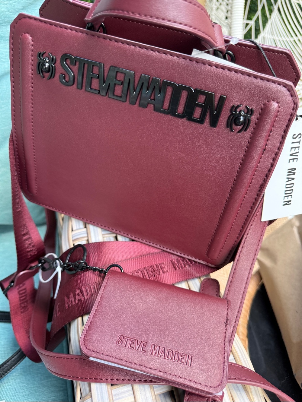 Steve Madden Burgundy Spider Satchel Crossbody Bag NWT 🕷️